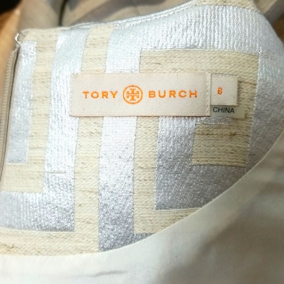 Tory Burch Cream Linen Dress w/ Silver Geometric Design Size 6 - Picture 16 of 16